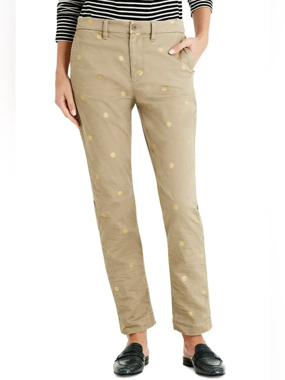 J Crew High Rise Slim Fit Gold Polka Dot Chino Khakis Pants